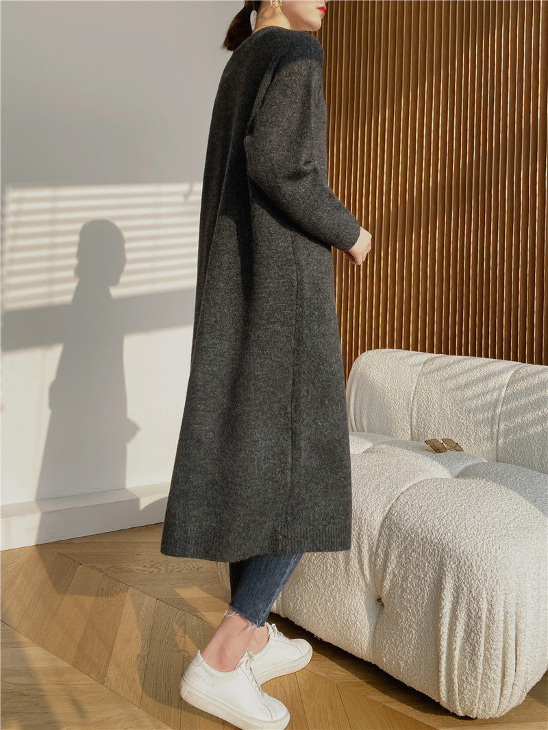 Warm Knitting Split Design Pullover Long Dresses