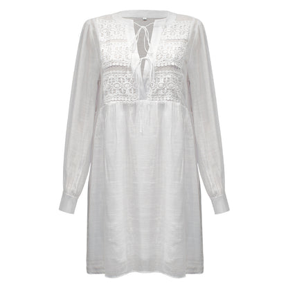 Casual White Long Sleeves Mini Dresses