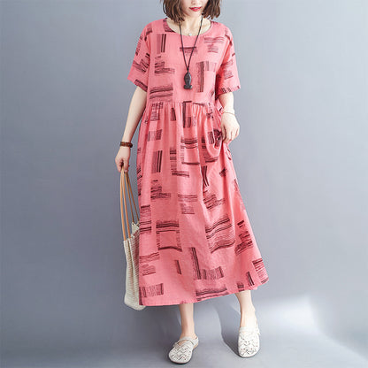 Summer Linen Short Sleeves Long Cozy Dresses