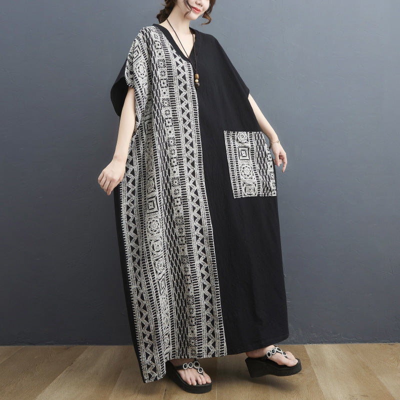 Vintage Pocket Design Plus Sizes Long Cozy Dresses