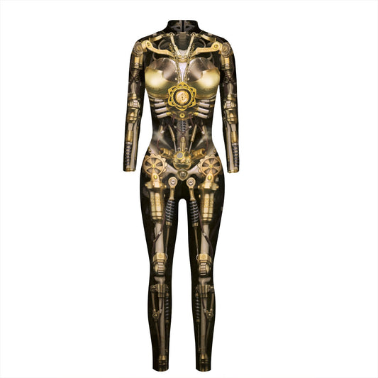 Halloween Skeleton Print Long Sleeves Slim Jumpsuits Cosplay