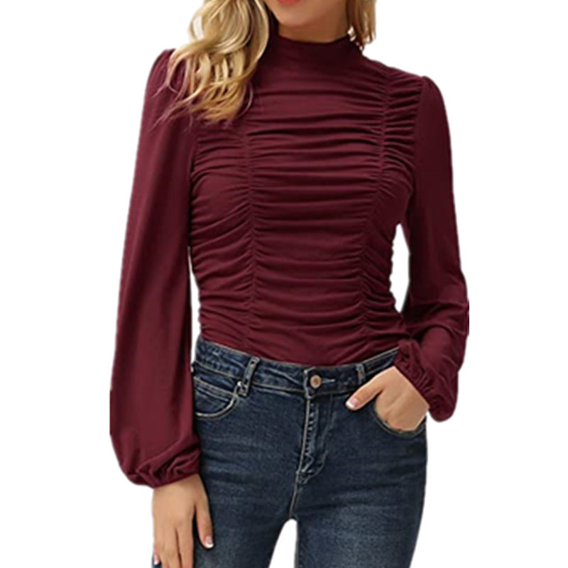 Spring High Neck Women Tight Long Sleeves T Shirts