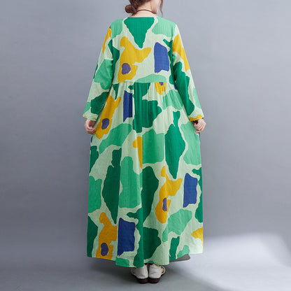 Green Women Plus Sizes Long Sleeves Dresses