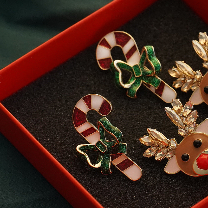 Merry Christmas Walking Stick Design Stubs Earrings