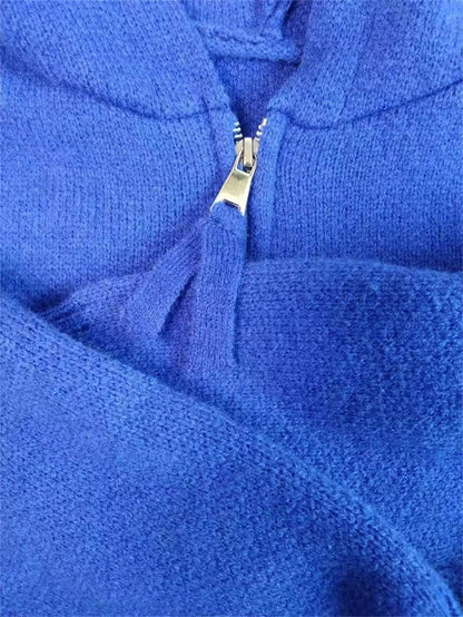 Casual Double Zippered Short Knitting Hoodies Sweaters