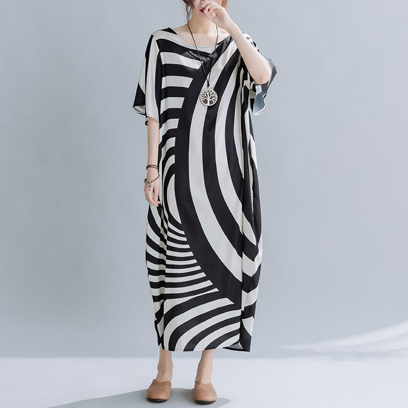 Summer Black Striped Plus Sizes Dresses