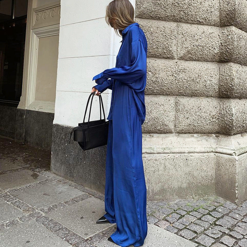 Casual Blue Two Pieces Long Sleeves Shirts and Pants Suits