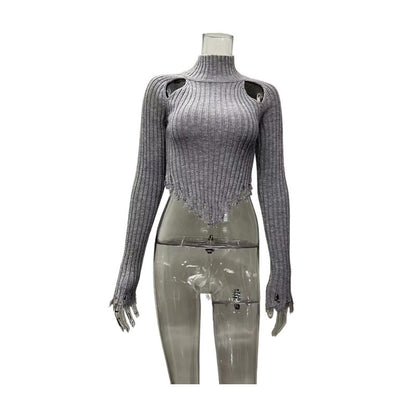 Sexy Long Sleeves Turtleneck Middriff Knitted Sweater