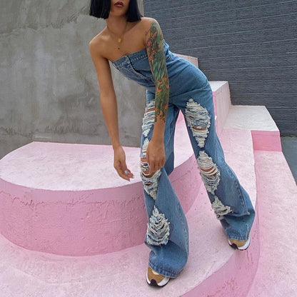 Summer Personality Broken Holes Pipe Pants-STYLEGOING