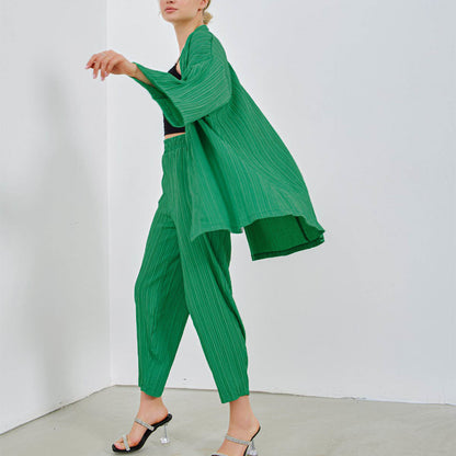 Casual Long Sleeves Tops & Wide Legs Pants Women 2Pcs Sets