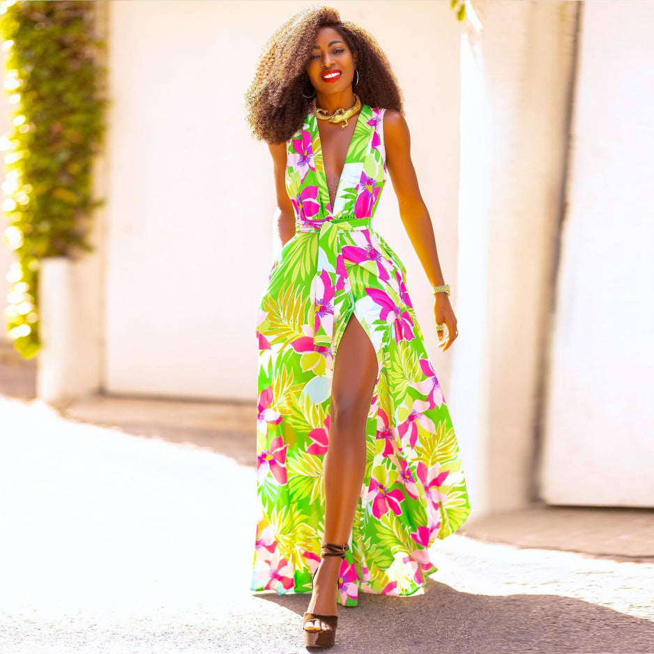Sexy Floral Print Summer Long Dresses