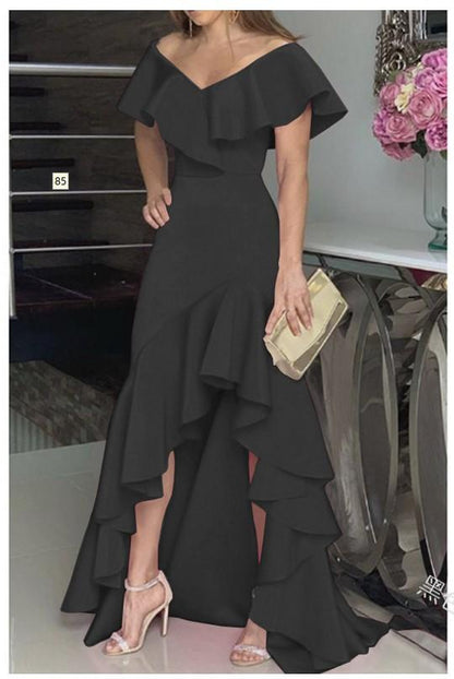 Sexy Classy V Neck Irregular Ruffled Women Long Dresses--Free Shipping at meselling99