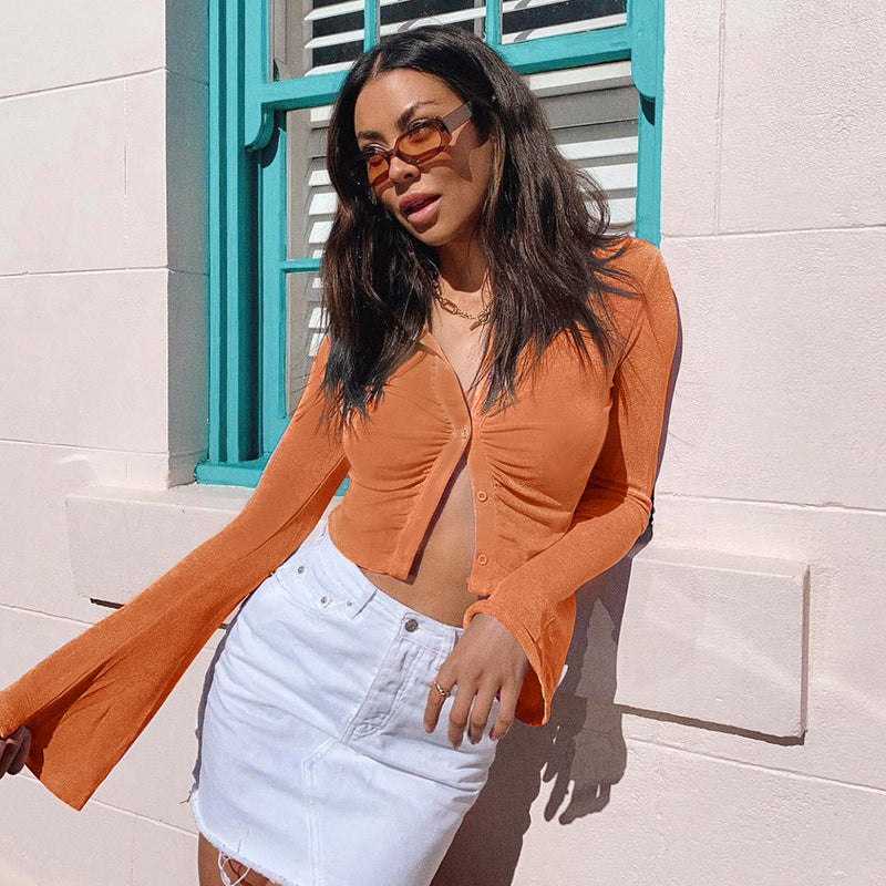 Women Knitting Midriff Baring Fall Short Tops