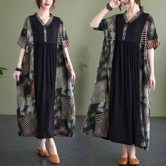 Vintage Summer Plus Sizes Short Sleeves Long Dresses