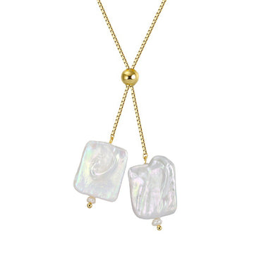 Fashion Double Baroque Pearl Pendant Gold Plated Silver Necklaces