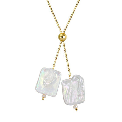 Fashion Double Baroque Pearl Pendant Gold Plated Silver Necklaces
