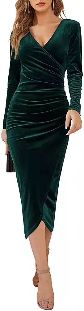 Vintage V Neck Irregular Long Sleeves Party Dresses