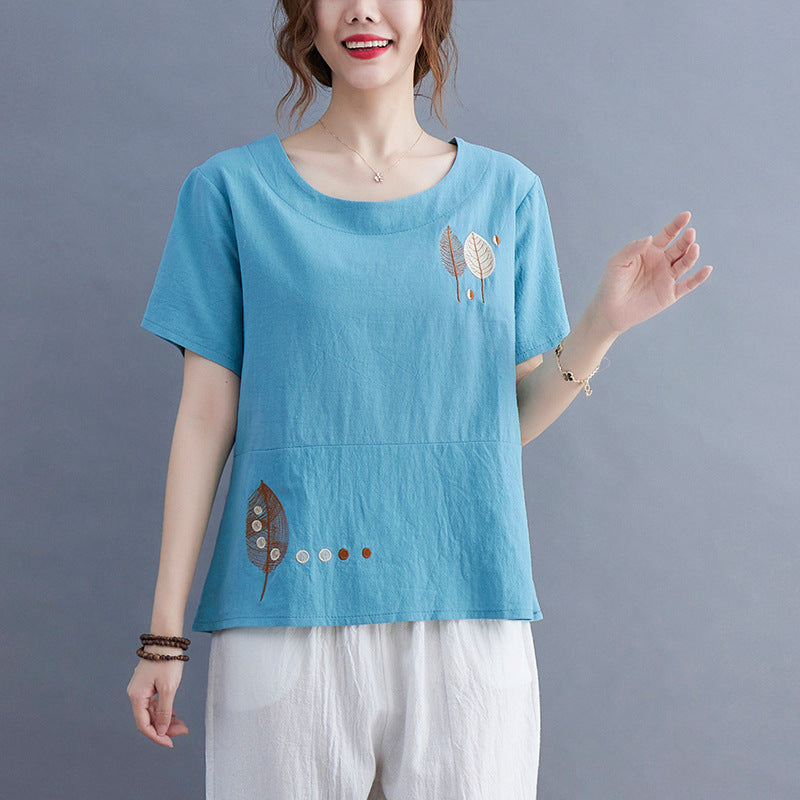 Casual Linen Short Sleeves Women Blouses