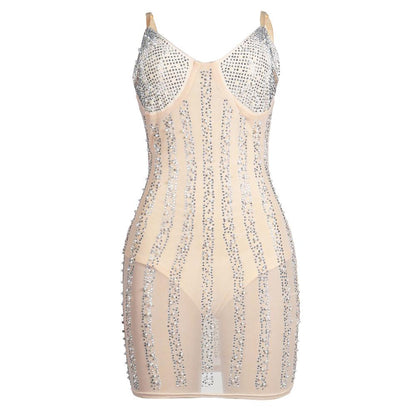 Sexy Women See Through Rhinestone Night Party Dresses-STYLEGOING