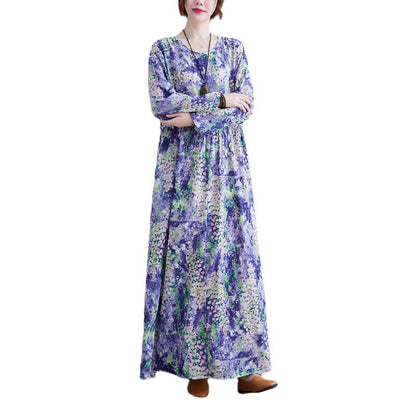 Lavender Print Long Sleeves Cozy Dresses