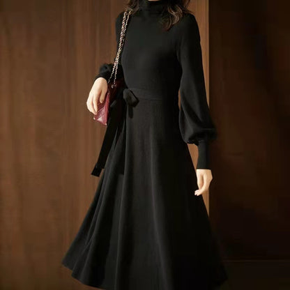 Elegant Turtleneck Woolen Fall Knitting Dresses