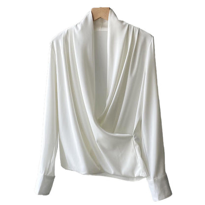 Elegant Satin Long Sleeves Office Lady Shirts