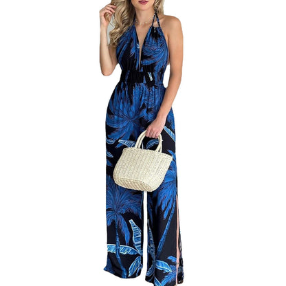 Sexy Floral Print Halter Women Jumpsuits-STYLEGOING