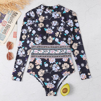 Women Long Sleeves Floral Print Surf Wear