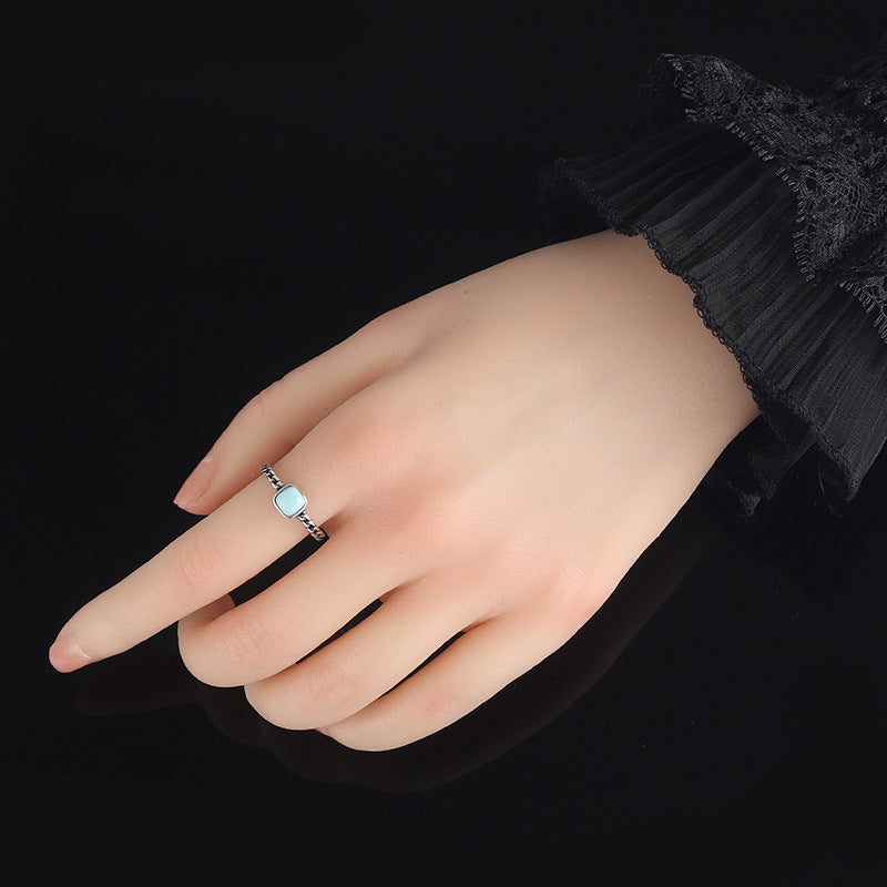 Simple Square Design Vintage Sterling Silver Rings for Women
