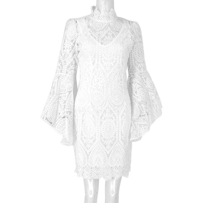 White Lace Trumpet Sleeves Women Party Dresses