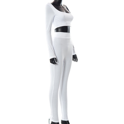 Women High Waist Legging Pants and Long Sleeves Short Tops