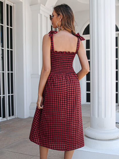 Summer Plaid Sleeveless Daily Dresses