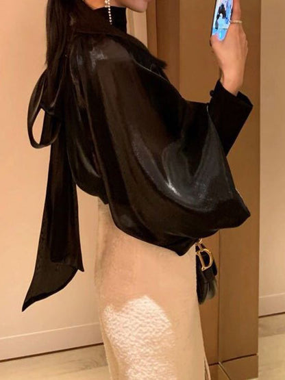 Black and White High Neck Women Long Sleeves Shirts