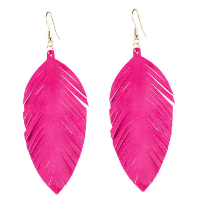 Leaves Designed Tassels Pu Leather Women Earrings