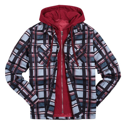 Plaid Winter Hoodies Jacket Outerwear for Men