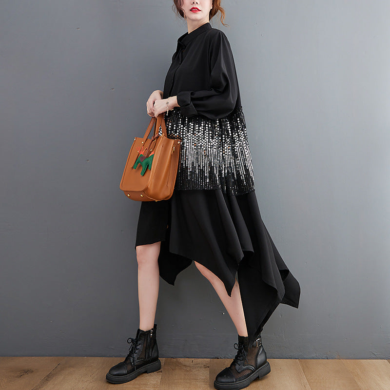 Black Irregular Plus Sizes Long Cozy Dresses
