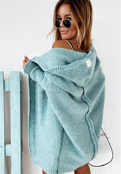 Women Knitting Batwing Sleeved Hoody Sweaters-STYLEGOING