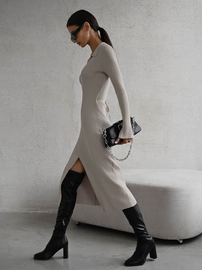 Sexy Polo Neckline Tight Knitted Dresses