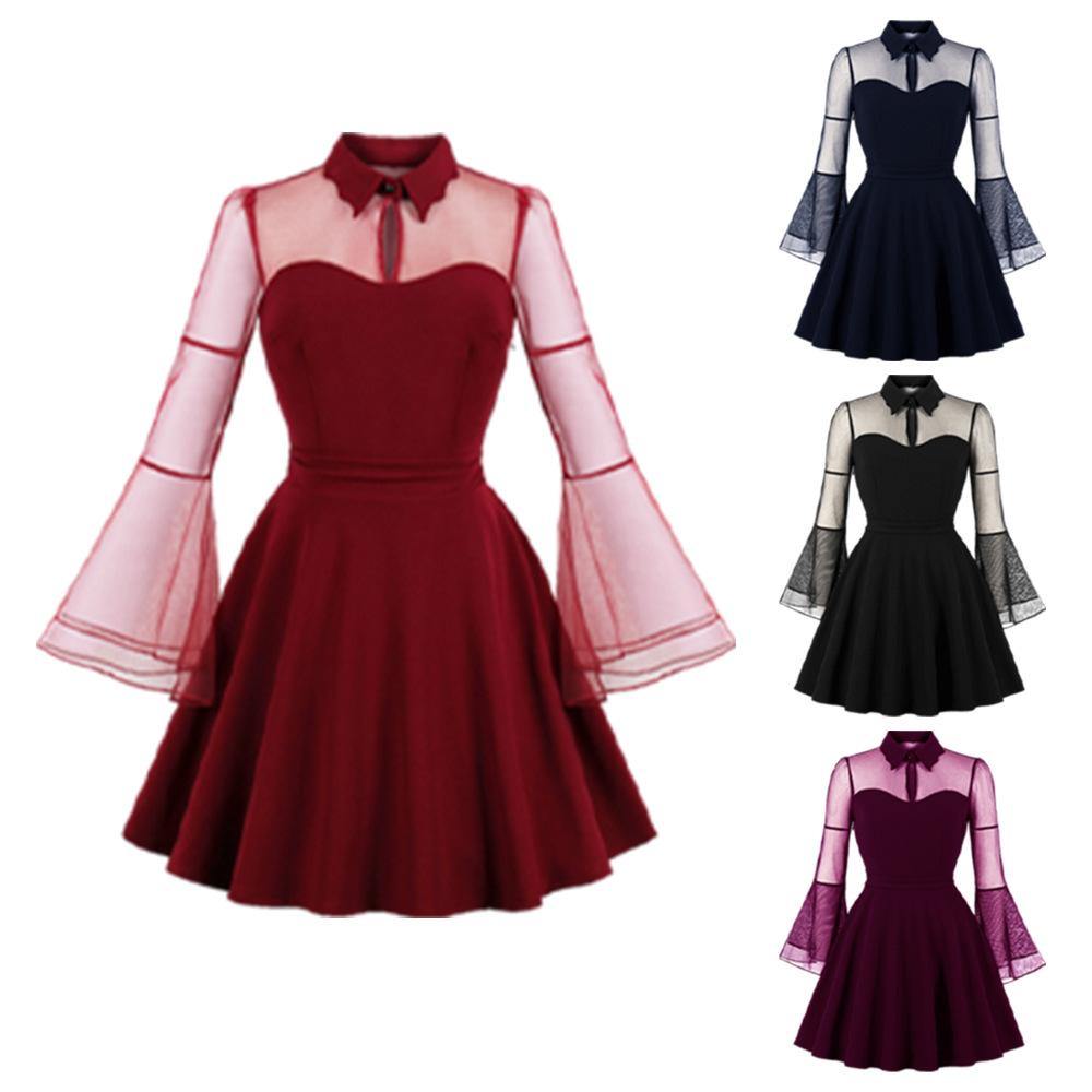 Plus Sizes Net Bell Sleeves Vintage Mini Dresses-STYLEGOING