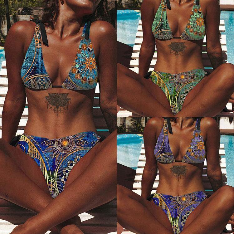 Vintage Floral Print Sexy Bikini Swimwear-STYLEGOING