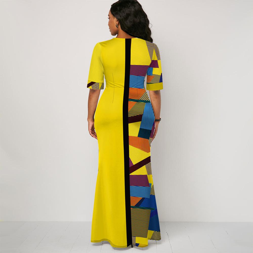 Women Round Neck Split Joint Long Dresses-STYLEGOING