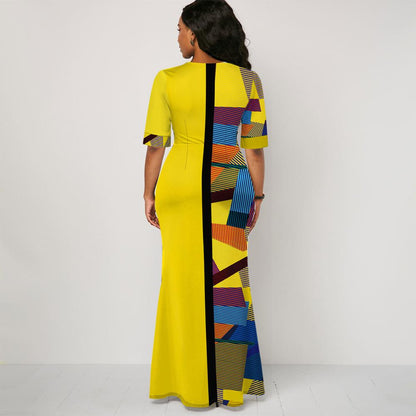 Women Round Neck Split Joint Long Dresses-STYLEGOING