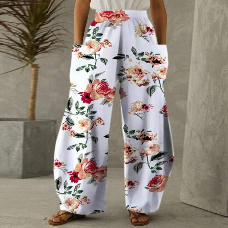 Casual Natural Waist Wide Legs Summer Long Pants