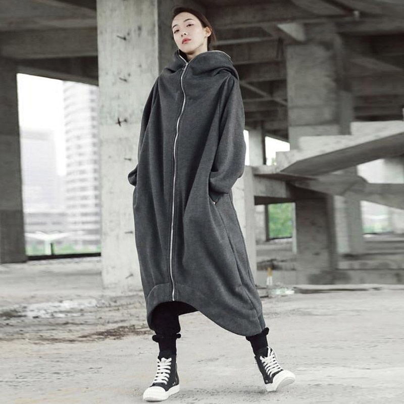 Creative Zipper Winter Long Hoodies Outerwear for Women