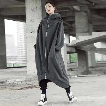 Creative Zipper Winter Long Hoodies Outerwear for Women