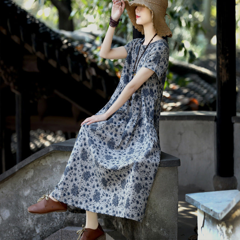 Vintage Linen Short Sleeves Midi Dresses