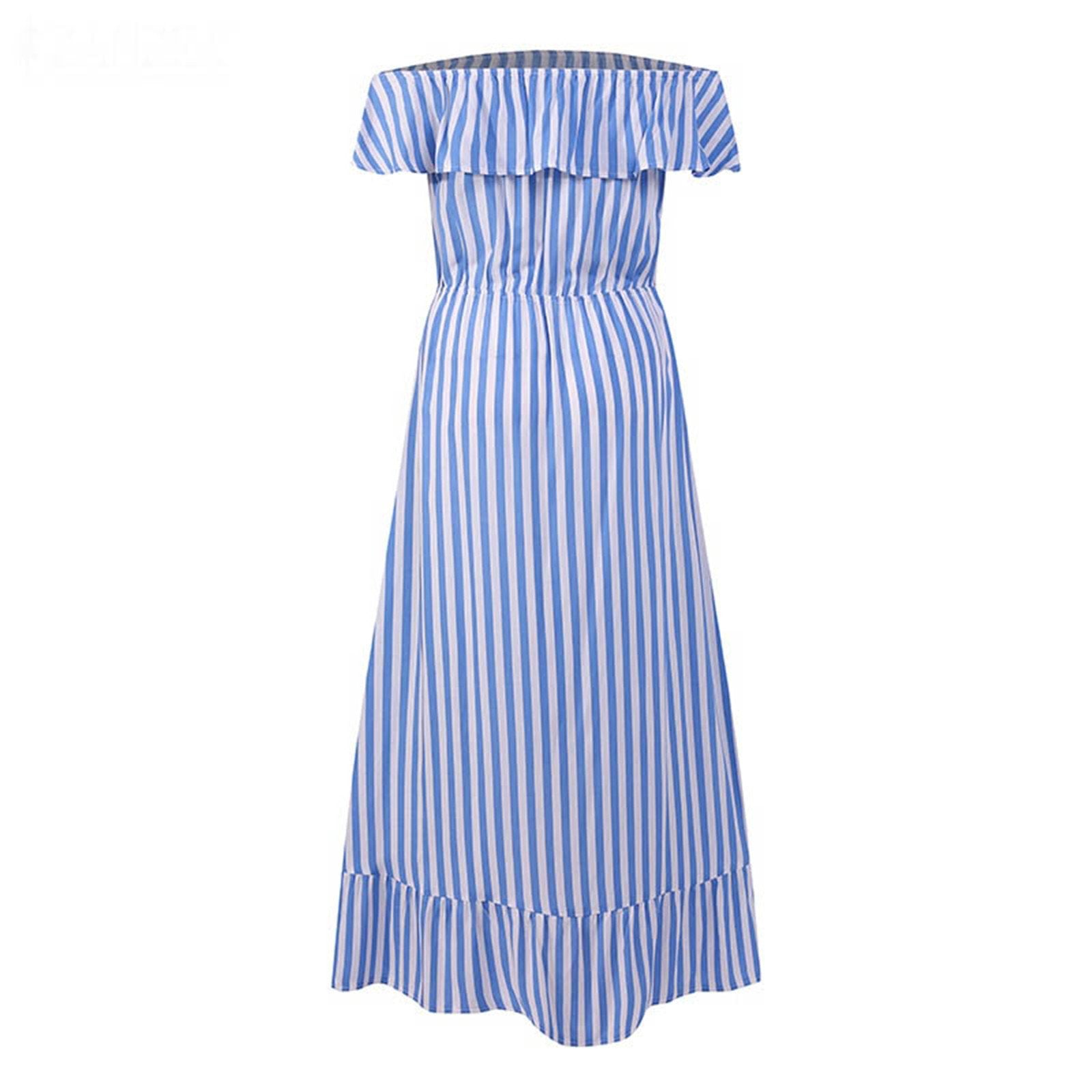 Off The Shoudler Striped Irregular Long Dresses-STYLEGOING