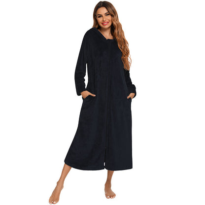 Winter Fleece Hoodies Sleepwear with Zipper