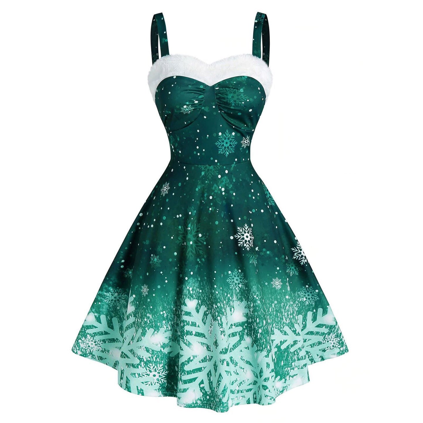 Merry Christmas Suspender Straps Snowflake Women Dresses