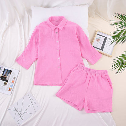 Women Cotton Two Pieces Shirts and Crop Shorts Sets
